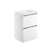 Cordelia 615mm 2 Drawer Floor Standing Basin Unit Inc. Basin - White Gloss