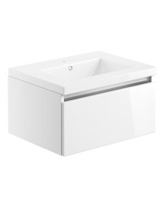Cordelia 615mm 1 Drawer Wall Hung Basin Unit Inc. Basin - White Gloss