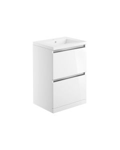 Cordelia 615mm 2 Drawer Floor Standing Basin Unit Inc. Basin - White Gloss