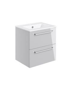 Vesper 510mm Wall Hung 2 Drawer Basin Unit & Basin - Grey Gloss