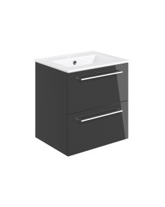 Vesper 510mm Wall Hung 2 Drawer Basin Unit & Basin - Anthracite Gloss