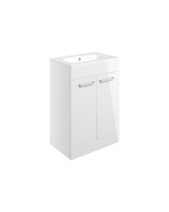 Vesper 610mm Floor Standing 2 Door Basin Unit & Basin - White Gloss