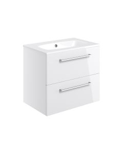 Vesper 610mm Wall Hung 2 Drawer Basin Unit & Basin - White Gloss