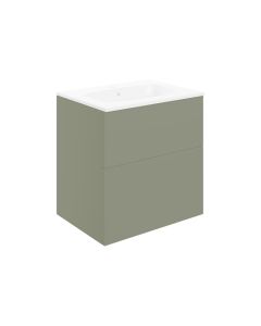 Stella 610mm Wall Hung 2 Drawer Basin Unit & Basin - Matt Olive Green