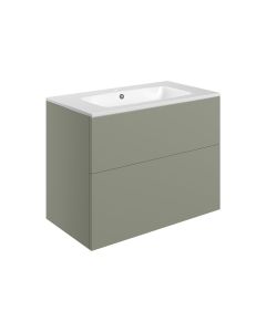 Stella 815mm Wall Hung 2 Drawer Basin Unit & Basin - Matt Olive Green
