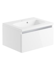 Cordelia 600mm 1 Drawer Wall Hung Basin Unit Inc. Basin - White Gloss