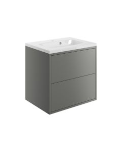 Palas 600mm 2 Drawer Wall Hung Basin Unit Inc. Basin - Matt Grey